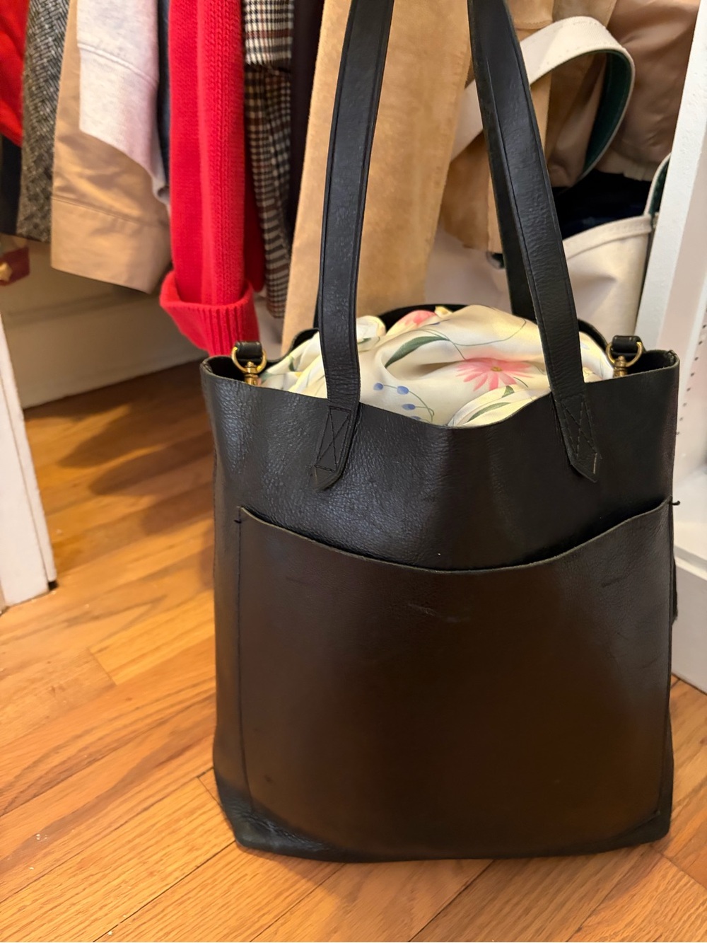 Madewell Real Leather Balck Tote Bag with